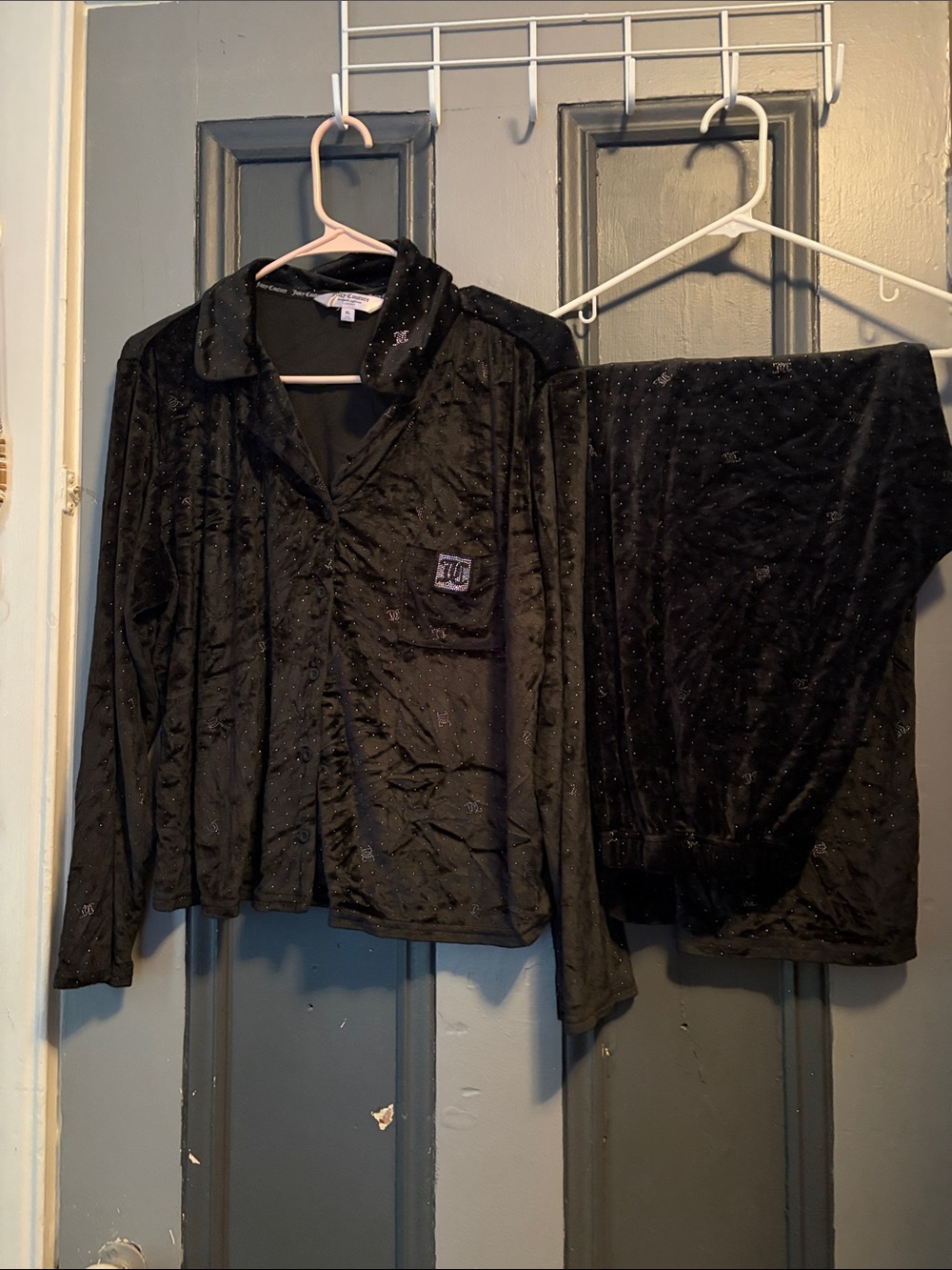 Juicy Couture Black Velvet Sparkle Pajama Set
